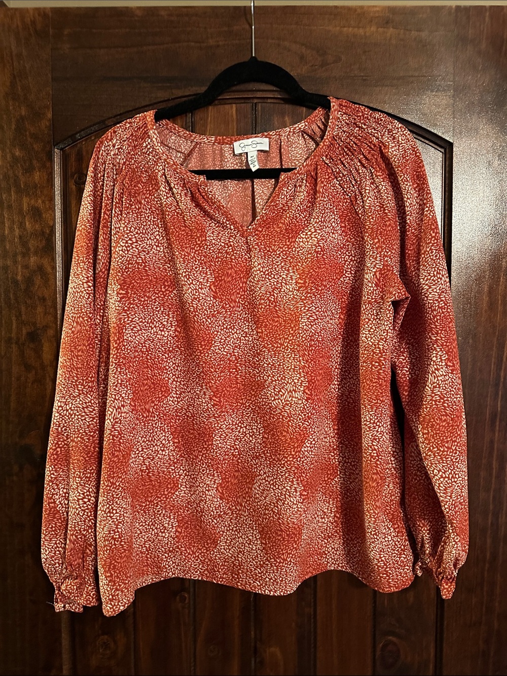 Jessica Simpson Rust Red Printed Long-Sleeve Blouse